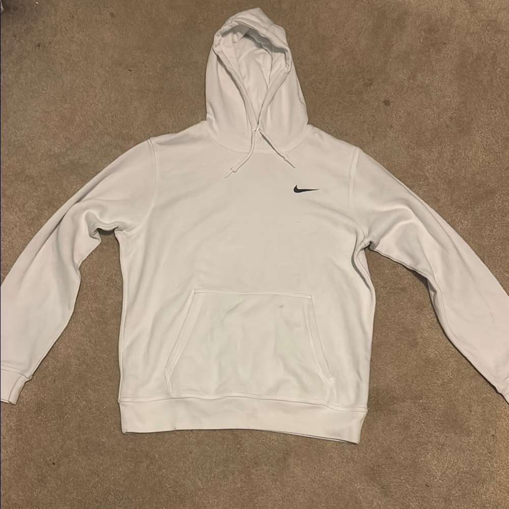 Nike Men's White Hoodie with Black Logo